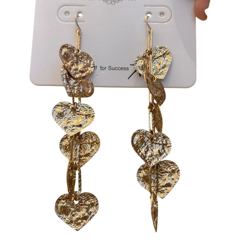 Park Lane Crush Earrings Gold Tone Foil Texture Drop Hearts Valentine NWT